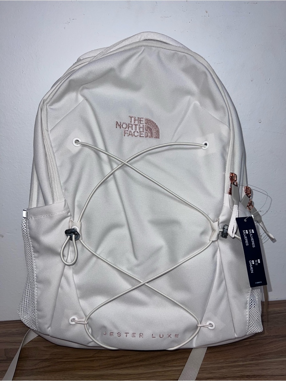 The North Face Jester Luxe Backpack in Cream with Rose Gold Accents